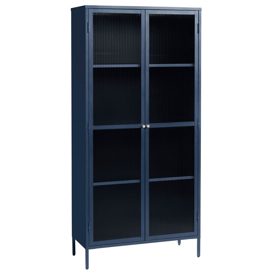 Display cabinet Unbronk, dark blue, metal/steel/glass, H190x90x40cm