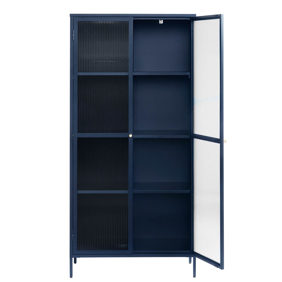 Display cabinet Unbronk, dark blue, metal/steel/glass, H190x90x40cm