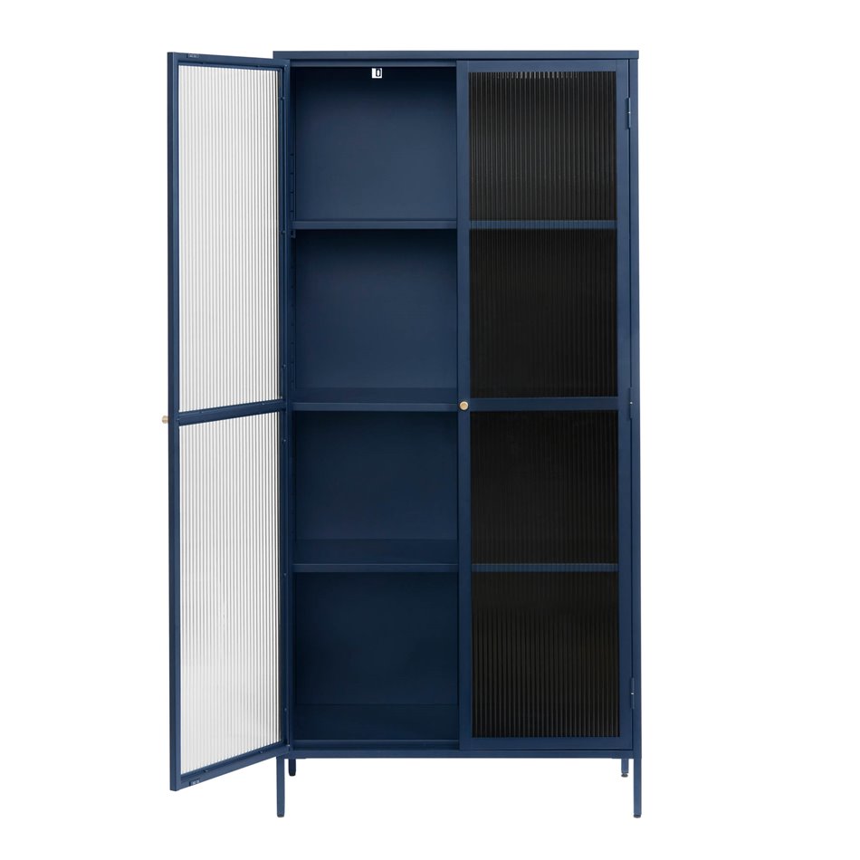 Display cabinet Unbronk, dark blue, metal/steel/glass, H190x90x40cm