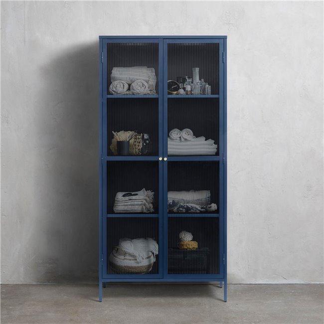 Display cabinet Unbronk, dark blue, metal/steel/glass, H190x90x40cm