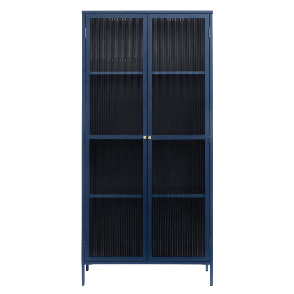 Display cabinet Unbronk, dark blue, metal/steel/glass, H190x90x40cm