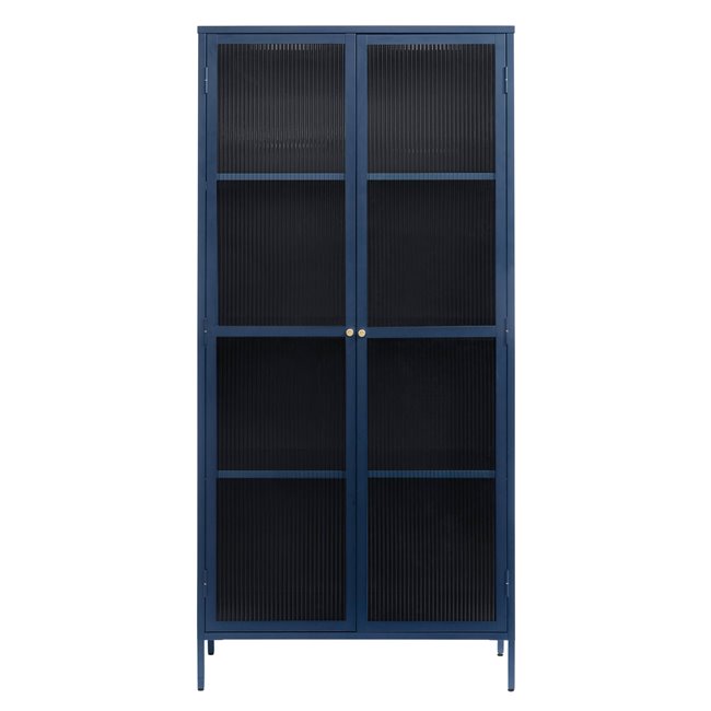 Display cabinet Unbronk, dark blue, metal/steel/glass, H190x90x40cm