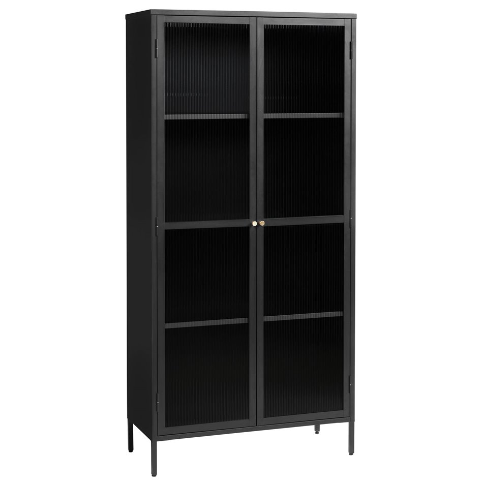 Display cabinet Unbronk, black, metal/steel/glass, H190x90x40cm