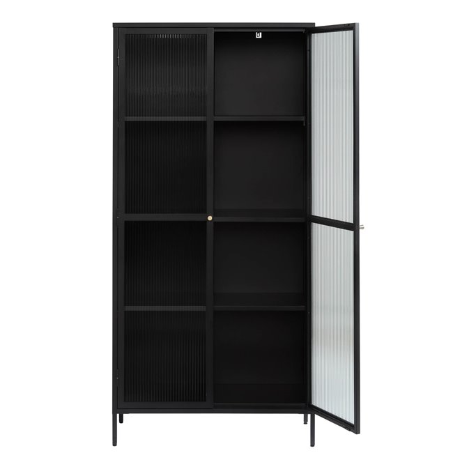 Display cabinet Unbronk, black, metal/steel/glass, H190x90x40cm