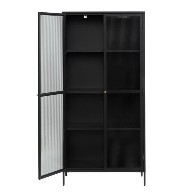 Display cabinet Unbronk, black, metal/steel/glass, H190x90x40cm