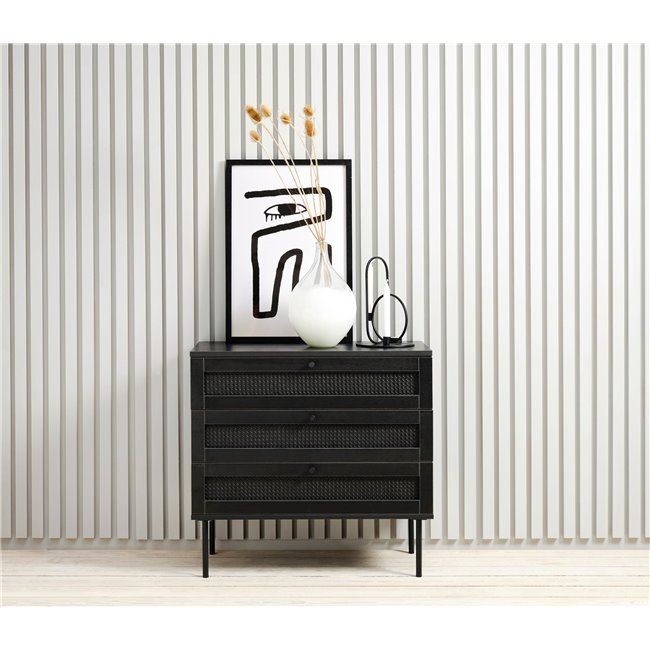 Chest of drawers Usakola, black, MDF/metal, H75x80x40cm