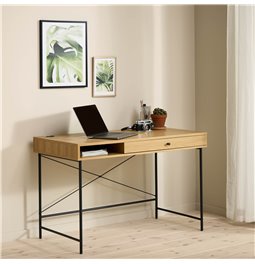 Biuro stalas Usakola, natūrali/juoda sp., MDF/metalas sp., H76x120x60cm
