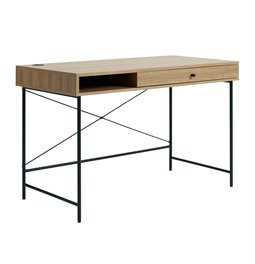 Biuro stalas Usakola, natūrali/juoda sp., MDF/metalas sp., H76x120x60cm