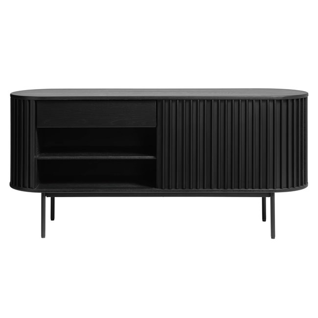 Chest of drawers Usien, black, oak veneer/solid oak, H73x160x45cm