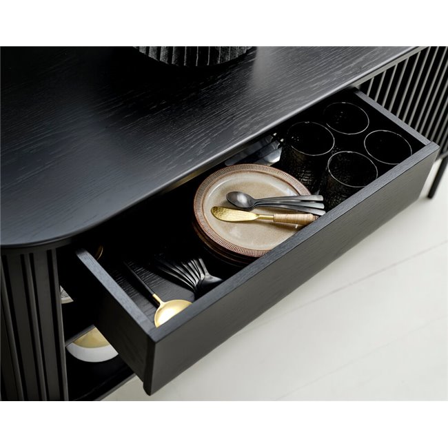 Chest of drawers Usien, black, oak veneer/solid oak, H73x160x45cm