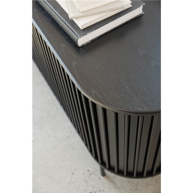 Chest of drawers Usien, black, oak veneer/solid oak, H73x160x45cm