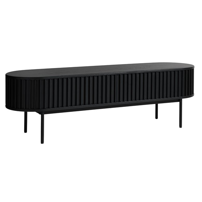 TV table Usien, black, oak veneer/solid oak, H48x160x45cm
