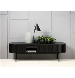 TV table Usien, black, oak veneer/solid oak, H48x160x45cm