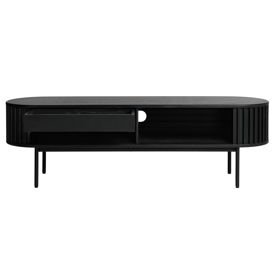 TV table Usien, black, oak veneer/solid oak, H48x160x45cm