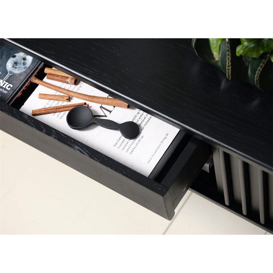 TV table Usien, black, oak veneer/solid oak, H48x160x45cm