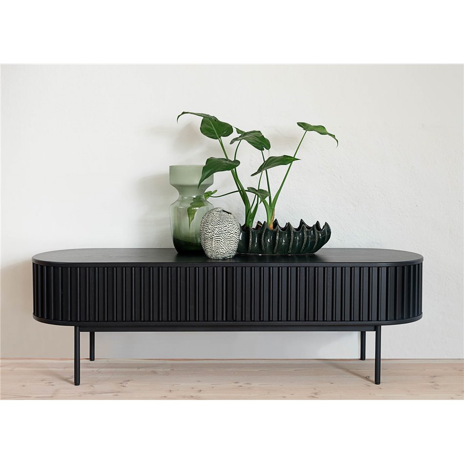 TV table Usien, black, oak veneer/solid oak, H48x160x45cm