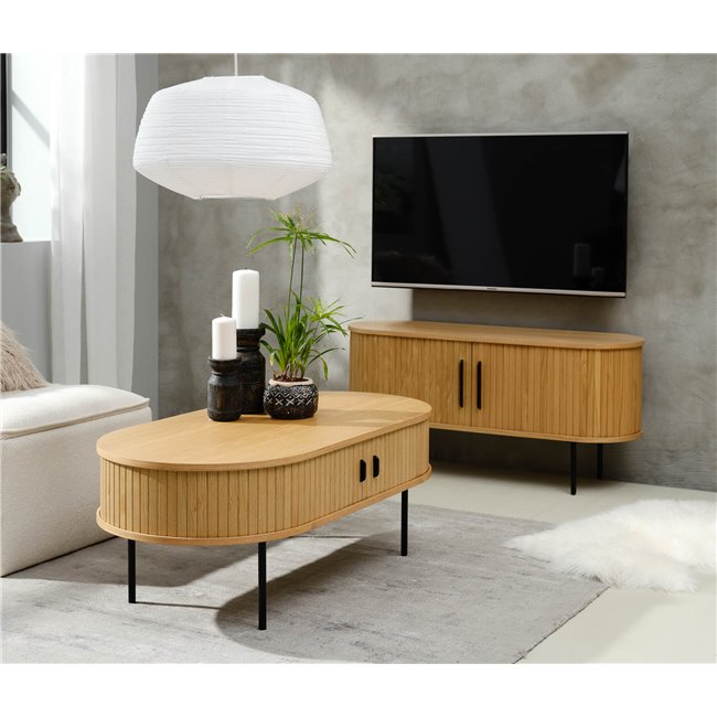 TV table Nola, natural color, metal/oak veneer/MDF, H56x120x40cm