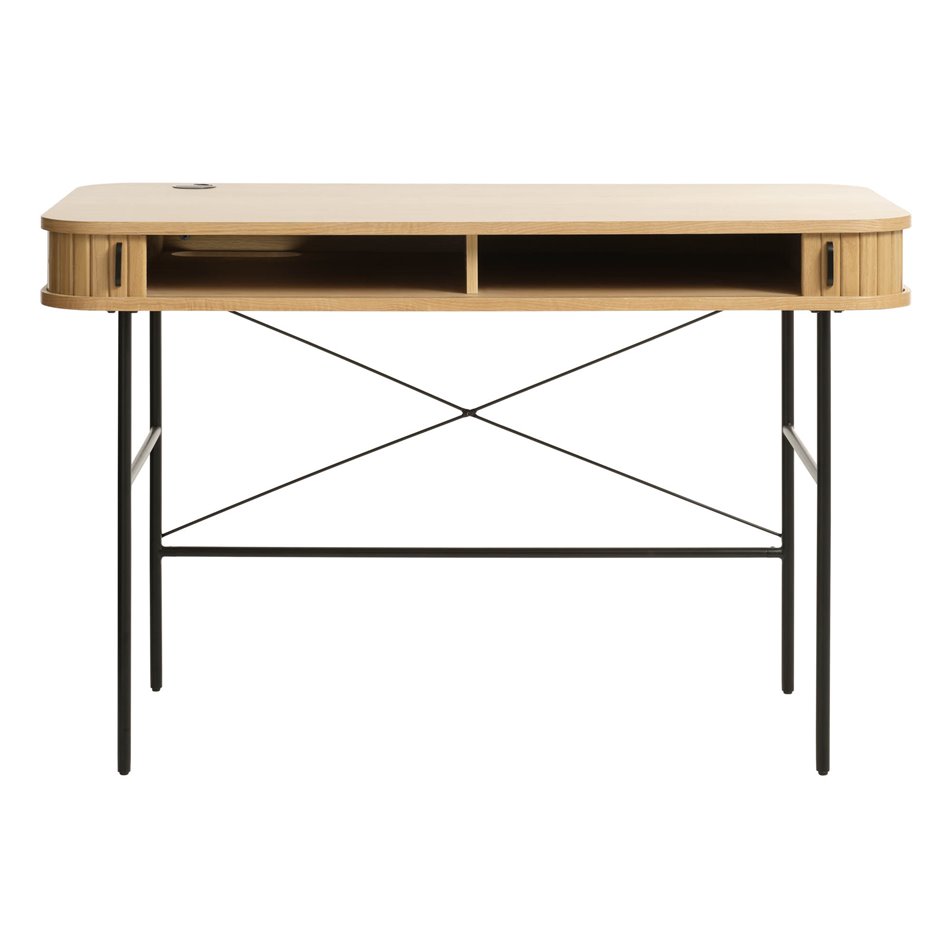 Desk Nola, natural/black, metal/oak veneer/MDF, H75x120x60cm