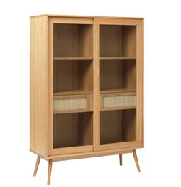 Display cabinet Ubarali, natural color, oak veneer/MDF/glass, H160x110x40cm