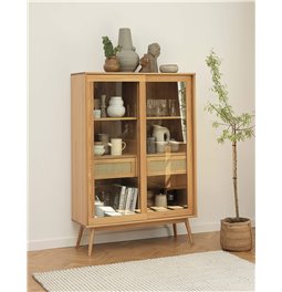 Display cabinet Ubarali, natural color, oak veneer/MDF/glass, H160x110x40cm