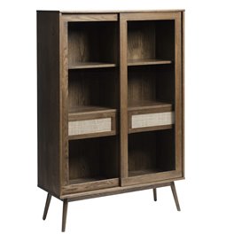 Display cabinet Ubarali, smoked oak color, oak veneer/MDF/glass, H160x110x40cm
