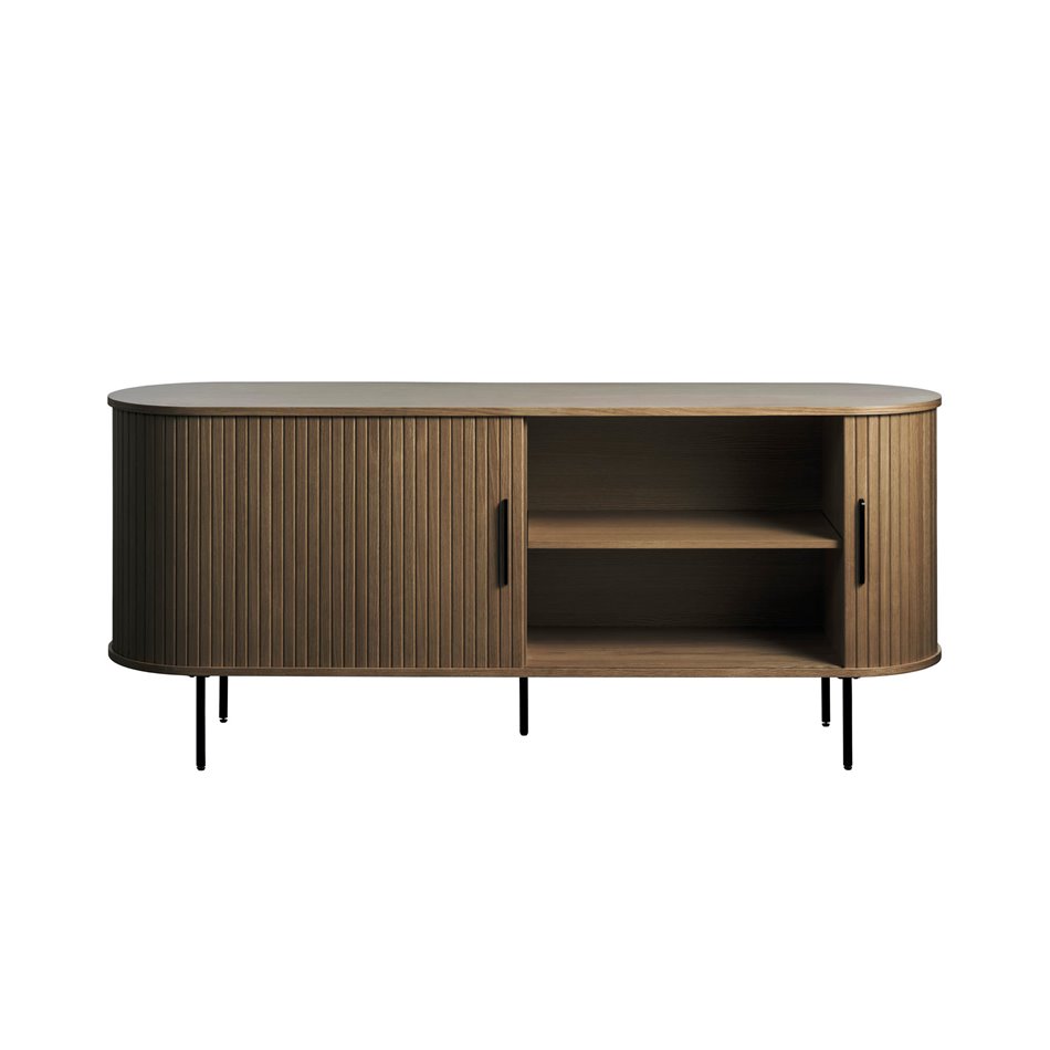 Sideboard Nola, smoked oak color, metal/oak veneer/MDF, H76x180x45cm