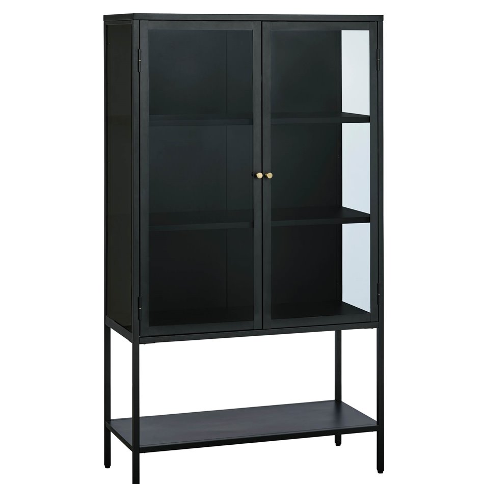 Display cabinet Ukarmel, black, steel/tempered glass, H160x90x40cm