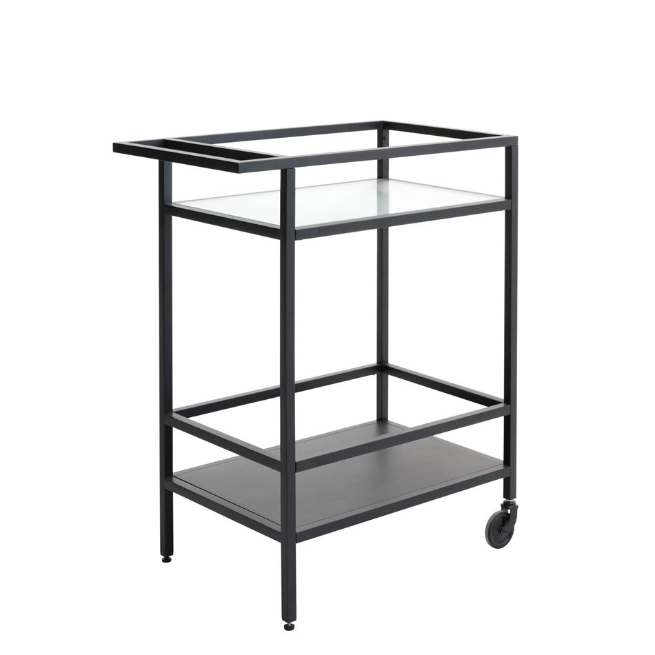 Serving trolley Unbronk, black, metal/tempered glass, H85x70x42cm