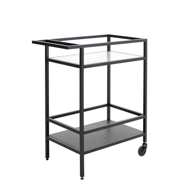 Serving trolley Unbronk, black, metal/tempered glass, H85x70x42cm
