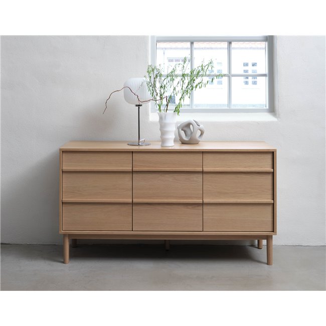 Chest of drawers Unponza, natural color, oak veneer, H75x140x43cm