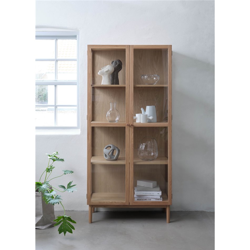 Шкаф Unelba, натурального цвета, закаленное стекло/MDF/дубовый шпон, H190х90х40см