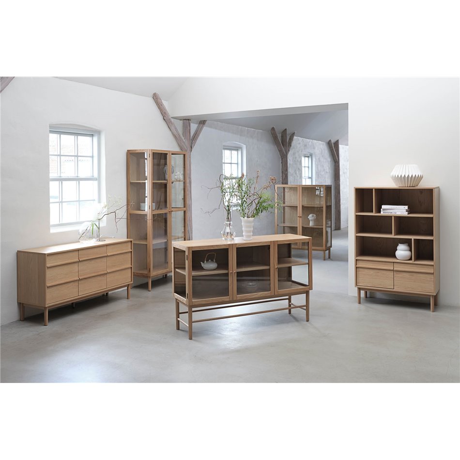 Шкаф Unelba, натурального цвета, закаленное стекло/MDF/дубовый шпон, H190х90х40см