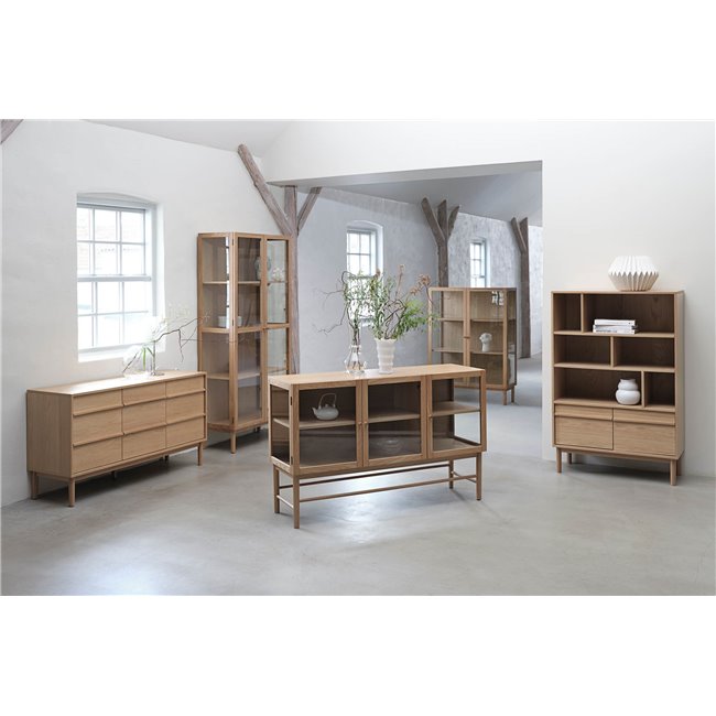 Шкаф Unelba, натурального цвета, закаленное стекло/MDF/дубовый шпон, H190х90х40см