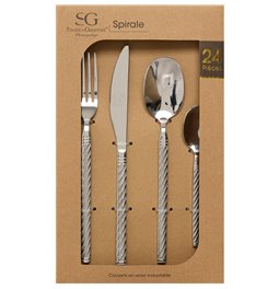 Cutlery set for 6 person Spiral, 24 pcs., silver color, H27.5x16.5x6.5cm