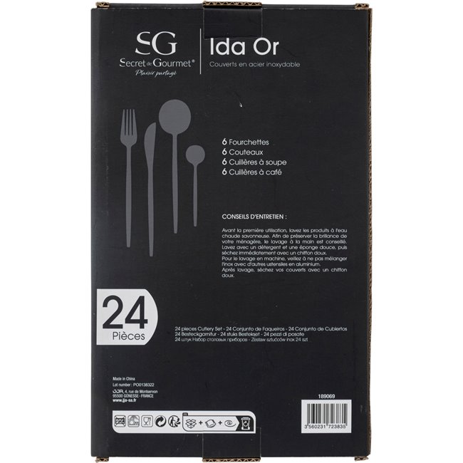 Cutlery set for 6 person Ida Gold, 24 pcs., H27.5x16.9x6.5cm