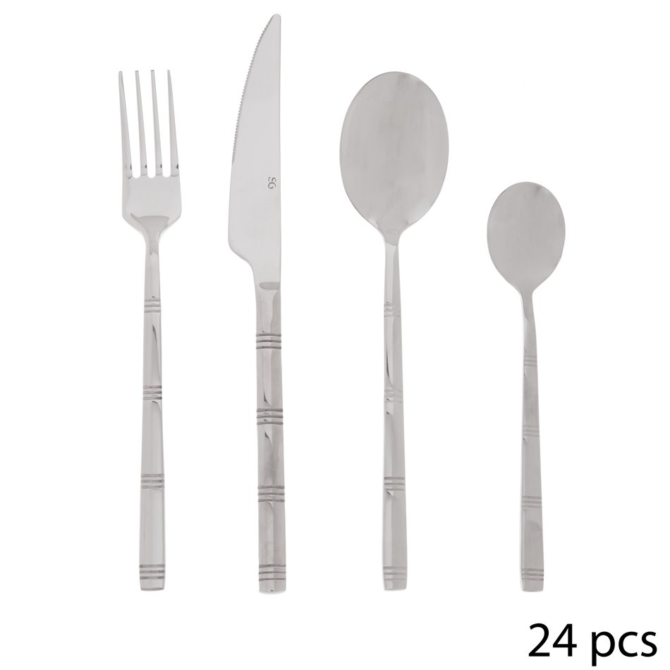 Cutlery set for 6 person Ida, 24 pcs., silver color, H27.5x16.5x 6.5cm