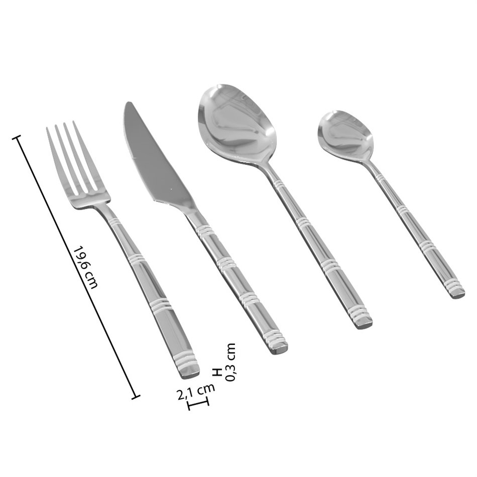 Cutlery set for 6 person Ida, 24 pcs., silver color, H27.5x16.5x 6.5cm