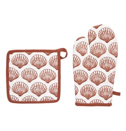 Kitchen glove and pot holder Ocea, white/brick-colored, 32x20x2.5cm/20x20x1cm