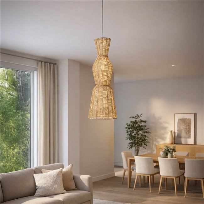 Pendant lamp Titus, jute lampshade, H75-145cm, D26.5cm, E27 40W(MAX)