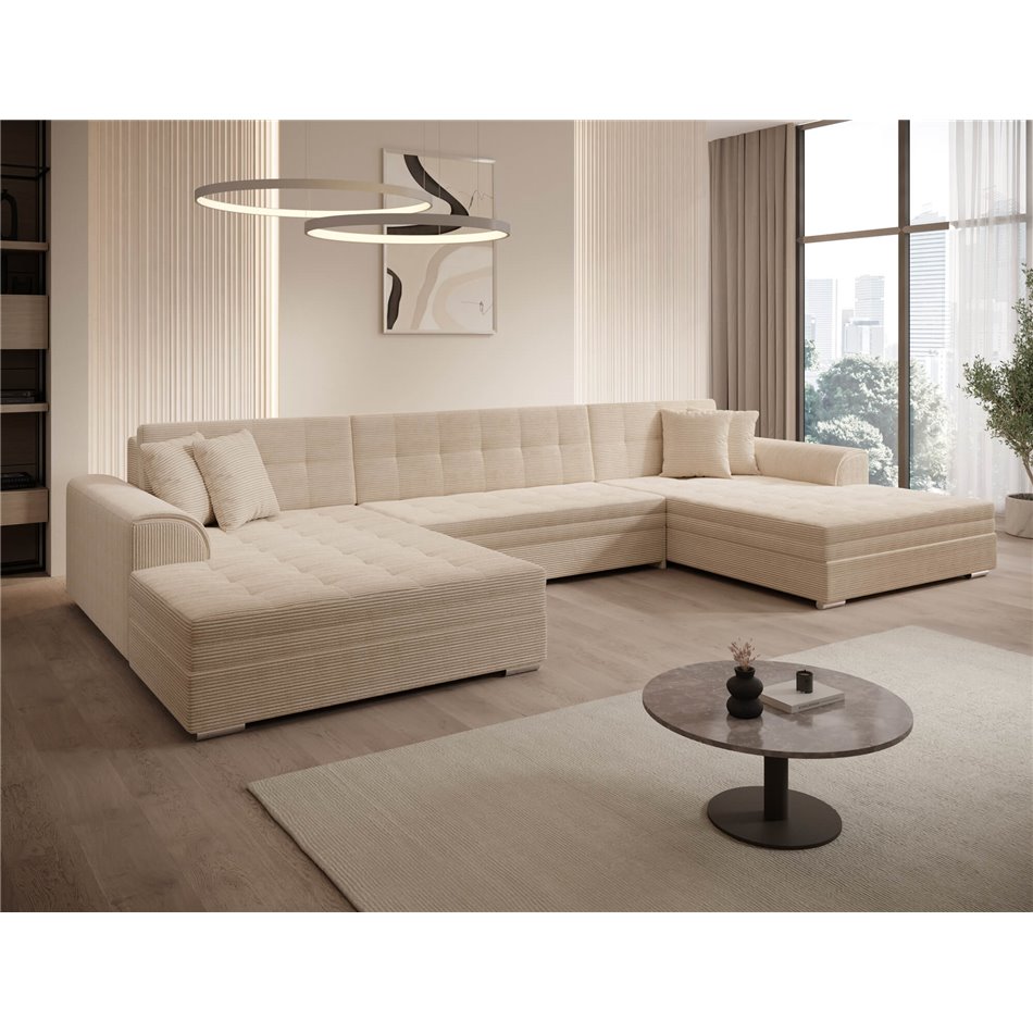 U-shaped sofa Evento Symmetrical, sleeping function, Jarell 18, corduroy, beige, H78x359x165cm