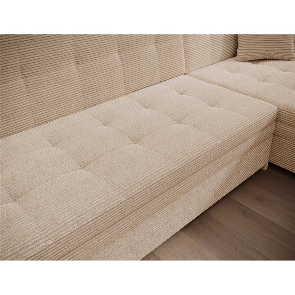 U-shaped sofa Evento Symmetrical, sleeping function, Jarell 18, corduroy, beige, H78x359x165cm
