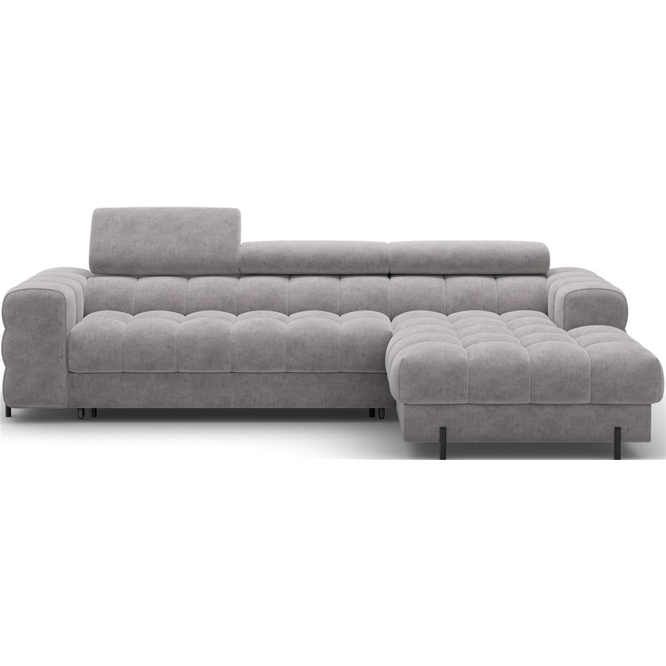 Corner sofa Elferlo R, sleeping function, Aura 04, velvet, grey, H93x285x181cm