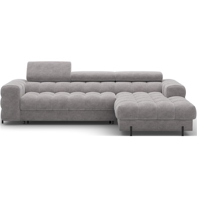 Corner sofa Elferlo R, sleeping function, Aura 04, velvet, grey, H93x285x181cm