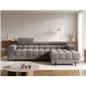 Corner sofa Elferlo R, sleeping function, Aura 04, velvet, grey, H93x285x181cm