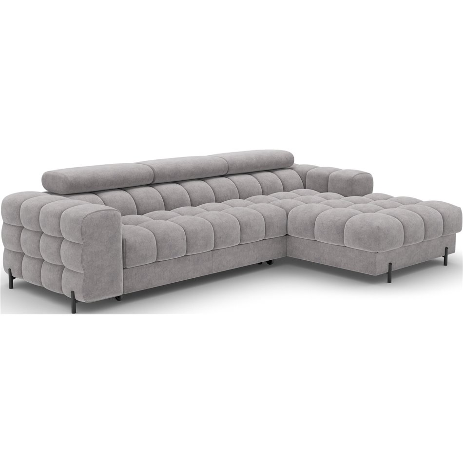 Corner sofa Elferlo R, sleeping function, Aura 04, velvet, grey, H93x285x181cm