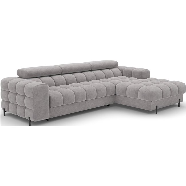 Corner sofa Elferlo R, sleeping function, Aura 04, velvet, grey, H93x285x181cm