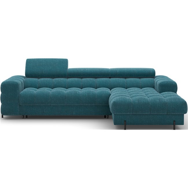 Corner sofa Elferlo R, sleeping function, Amore 40, boucle, blue, H93x285x181cm