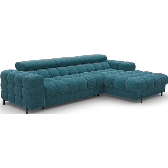 Corner sofa Elferlo R, sleeping function, Amore 40, boucle, blue, H93x285x181cm