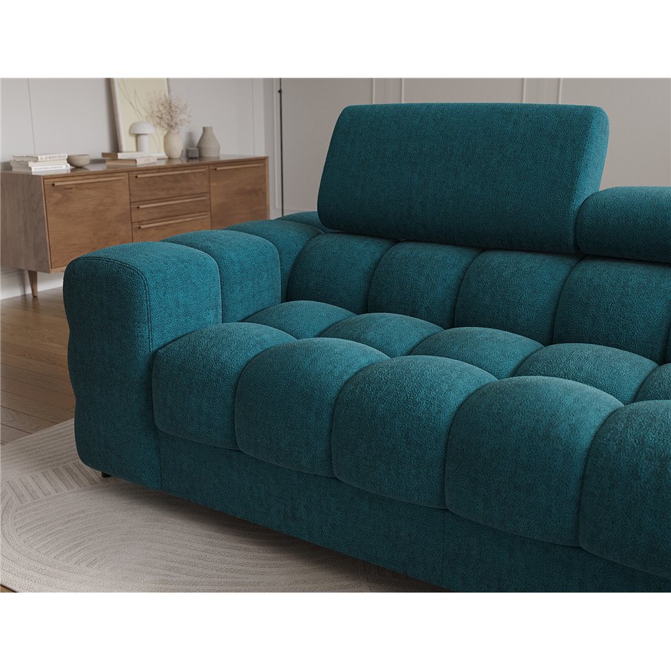 Corner sofa Elferlo R, sleeping function, Amore 40, boucle, blue, H93x285x181cm