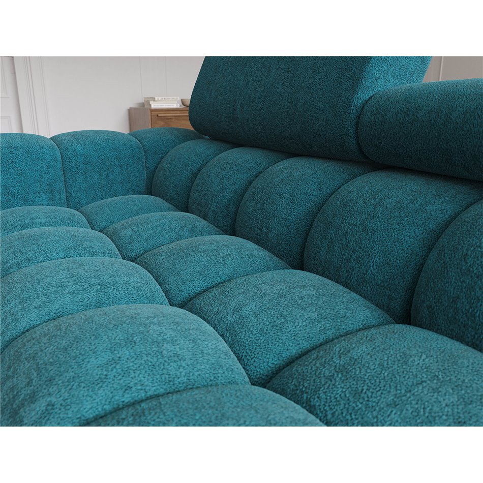Corner sofa Elferlo R, sleeping function, Amore 40, boucle, blue, H93x285x181cm